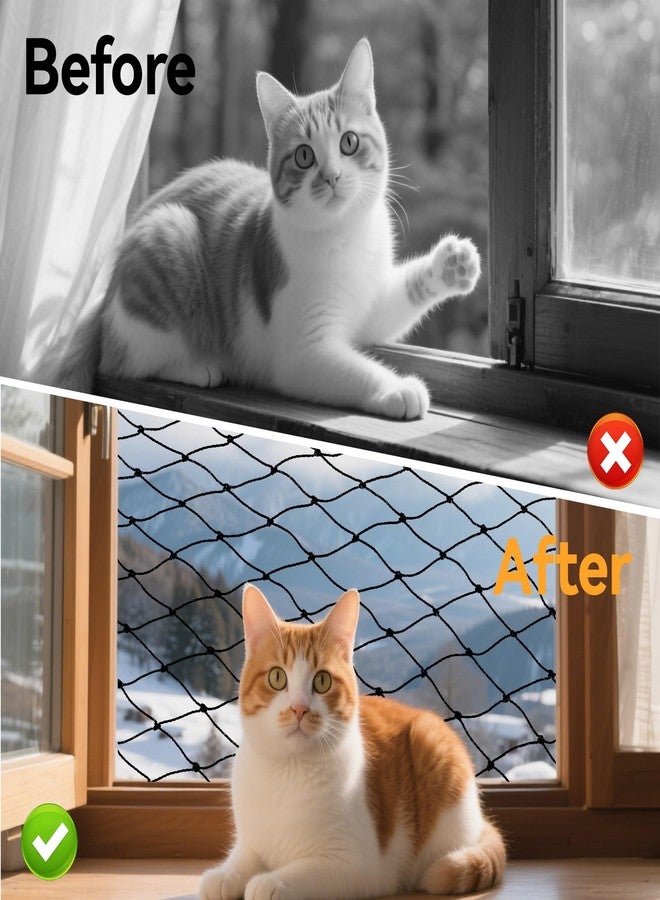 Klmnop Cat Netting Balcony, 10 x 13 ft Steel Reinforced Safety Screen for Pets Anti-Fall, Cat Mesh Fence for Balcony, Window, Stair(Black) - Image 3